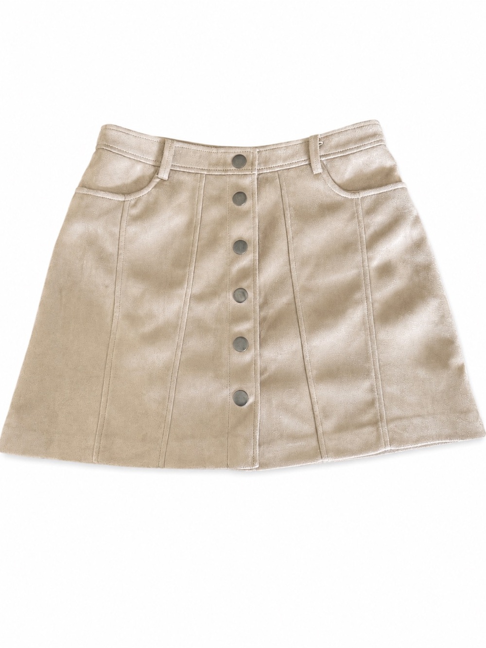 Zara TRF Faux Suede Snap Front Mini Skirt Beige Tan Y2K Western Fall Boho M